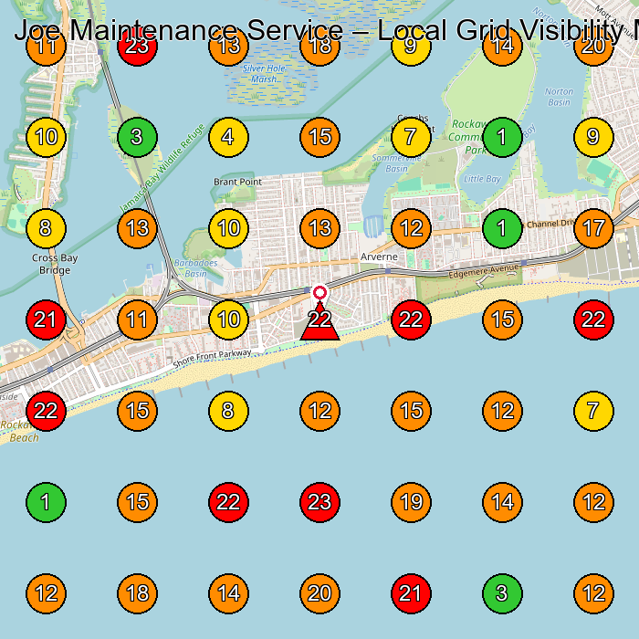 Joe Maintenance Service House Cleaning Service GeoGrid ranking map for Far Rockaway NY